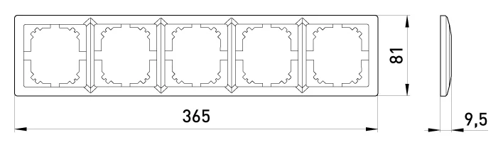 Рамка e.lux.10104L.5.fr.aluminium 5-містна , "алюміній" - габаритні розміри