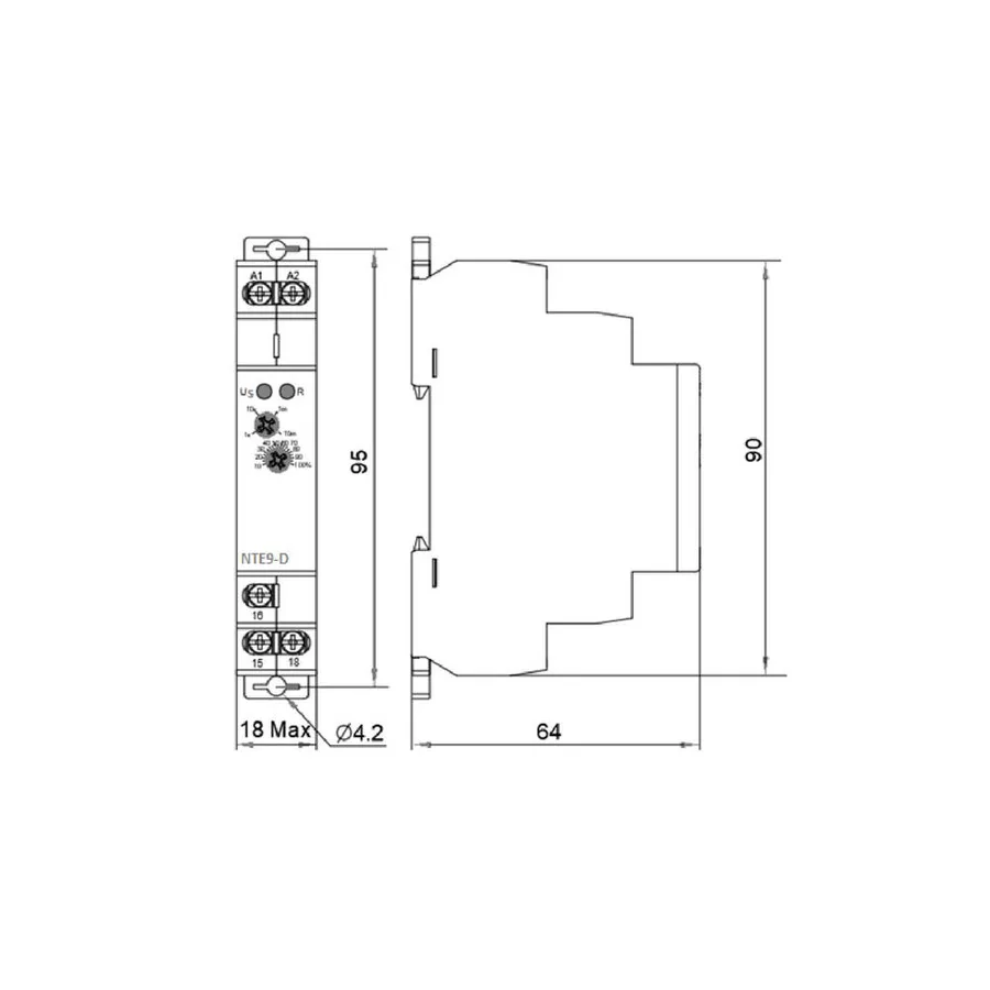 Реле часу затримки вимкнення без джерела живлення NTE9-D AC/DC 12-240V