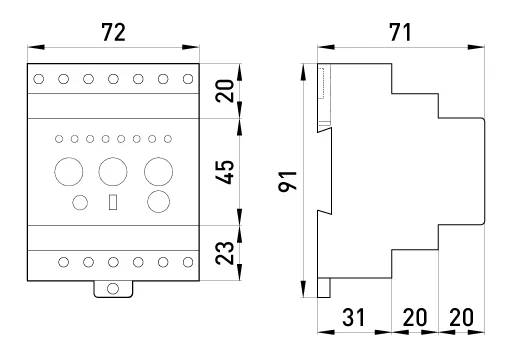 Реле диференціального струму e.relay.klr.123e модульне - габаритні розміри