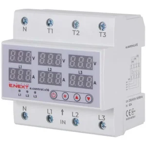 Реле контролю напруги та струму трифазне 63А з індикацією e.control.v16