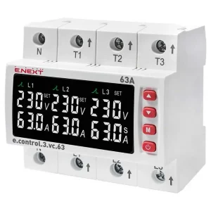 Реле контролю напруги та струму трифазне 63А з індикацією e.control.3.vc63