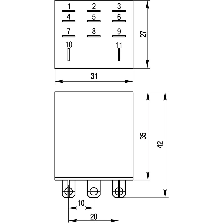 Реле проміжне e.control.p1036L з Led індикацією 10А, 3 групи контактів, котушка 230В АC