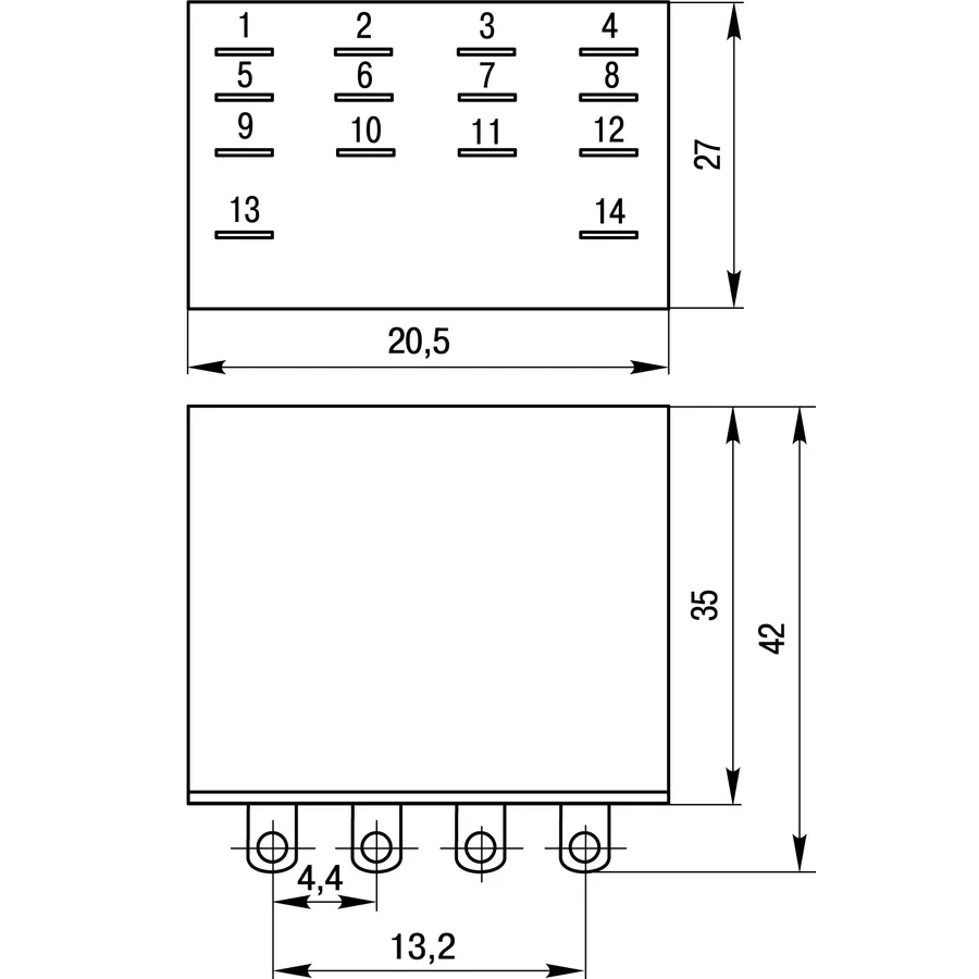 Реле проміжне e.control.p342 3А, 4 групи контактів, котушка 12В АC