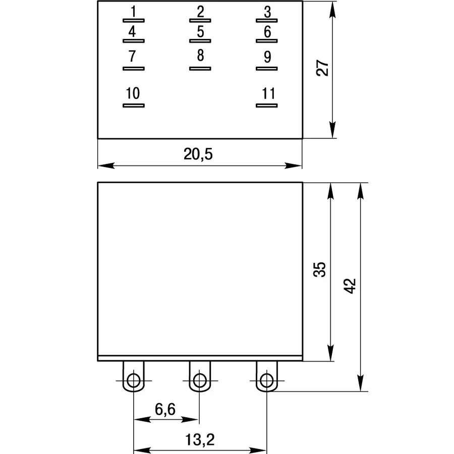Реле проміжне e.control.p532 5А, 3 групи контактів, котушка 12В АC