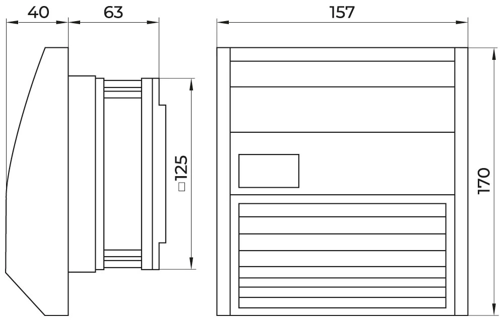 Решітка з фільтром e.climat.fanfilter.pro.125 та вентилятором 125х125мм, IP55 - габаритні розміри