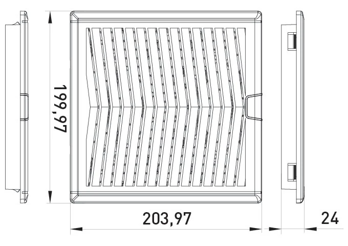 Решітка з фільтром e.climat.fanfilter.pro.204 та вентилятором 120х120мм - габаритні розміри