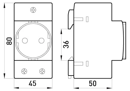 Розетка на DIN-рейку e.socket.pro.din.tms, 230 В, з з/к - габаритні розміри