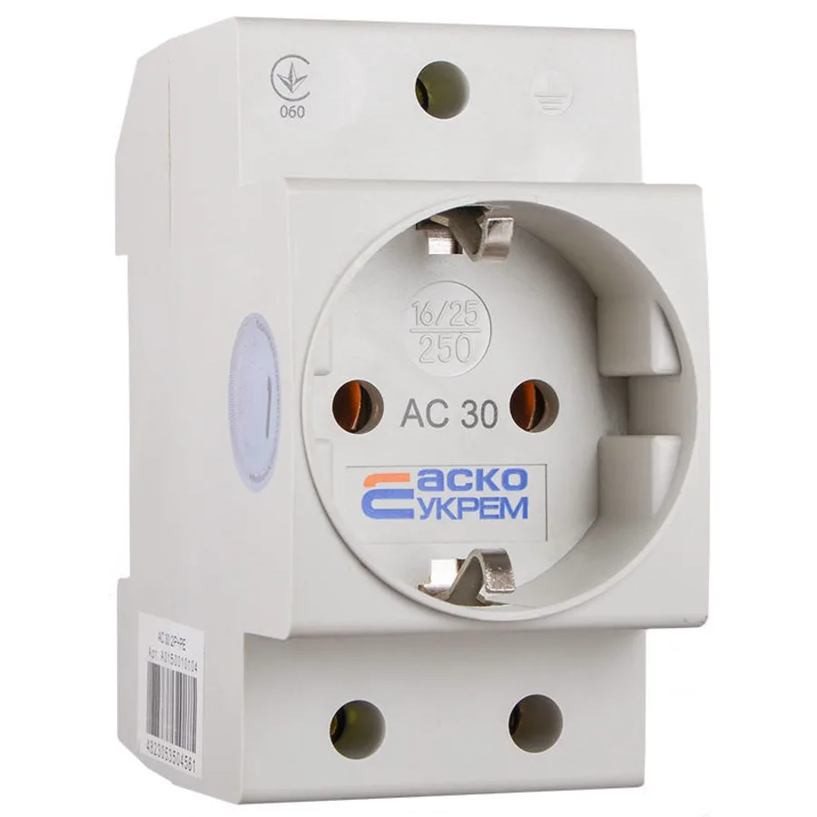 Розетка з заземленням AC30 2Р+РЕ