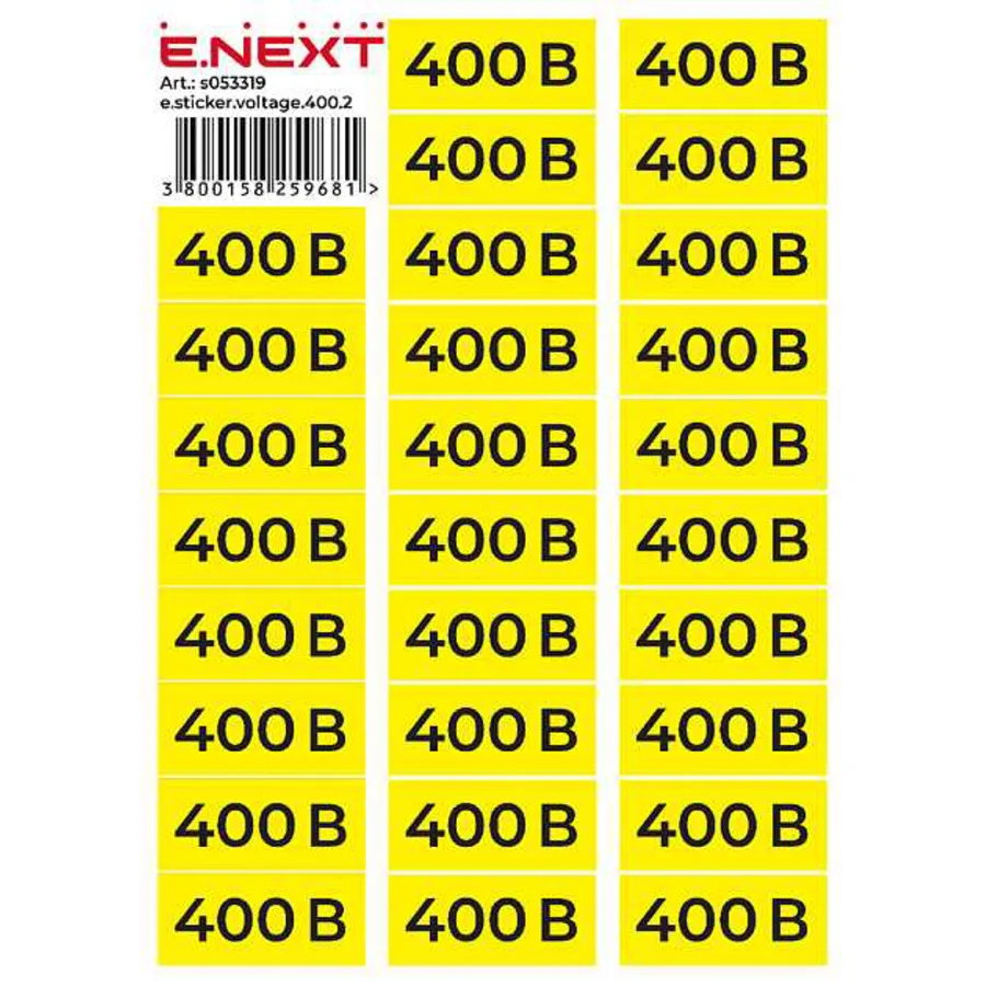 Самоклеюча наліпка "400В" e.sticker.voltage.400.2 (90х38мм) 26 шт/аркуш