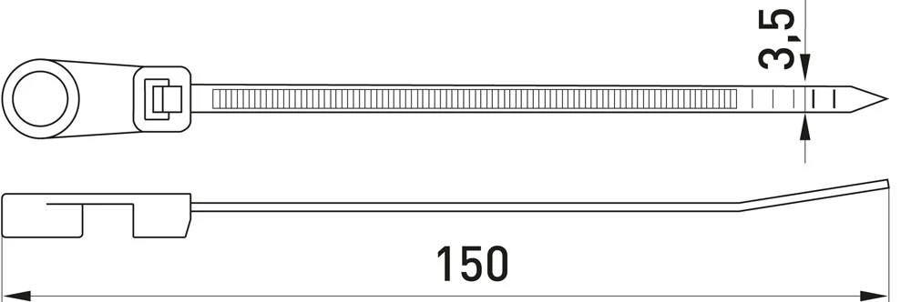 Стяжка кабельна e.rct.stand.150.3.5 з кільцем 150х3,5 мм (100 шт.) - габаритні розміри