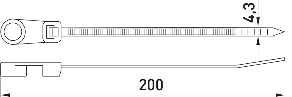 Стяжка кабельна e.rct.stand.200.4.3 з кільцем 200х4,3 мм (100 шт.) - габаритні розміри