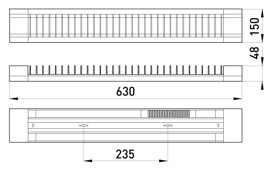 Світильник люмінесцентний з електронним баластом e.lum.99004.2.20.grille, 2х20W, з розсіюючою решіткою - габаритні розміри