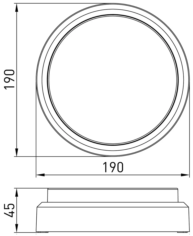 Світильник світлодіодний вологозахищений e.LED.rondo.12.6500.white, 12Вт, 6500К, IP54, білий - габаритні розміри