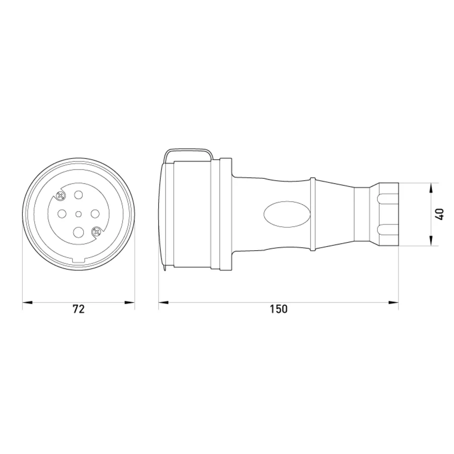 Силова розетка переносна з захисною кришкою каучукова e.socket.rubber.071.32, 4п., 32А