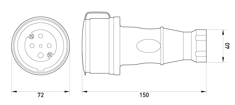 Силова розетка переносна з захисною кришкою каучукова e.socket.rubber.071.32, 4п., 32А - габаритні розміри