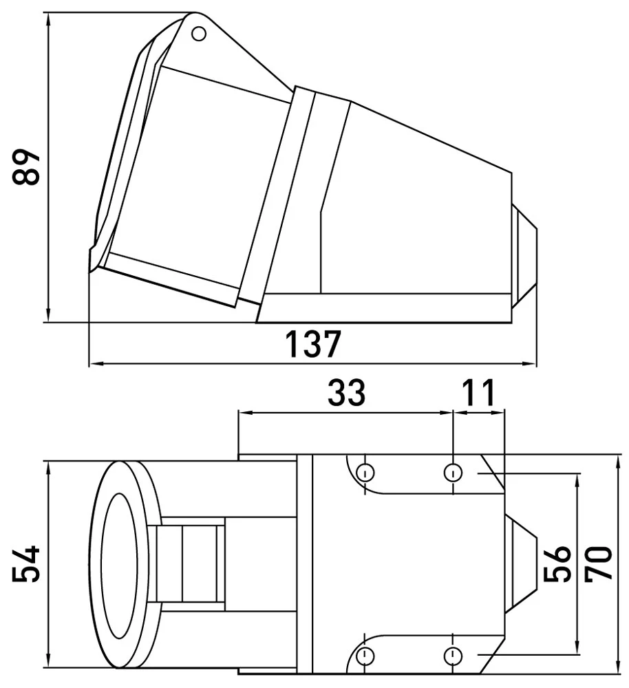 Силова розетка стаціонарна e.socket.pro.4.16, 4п., 380В, 16А (114) - габаритні розміри