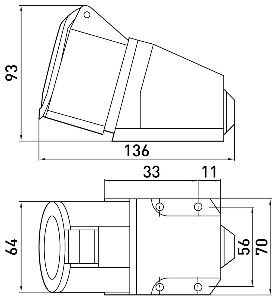 Силова розетка стаціонарна e.socket.pro.5.16, 5п., 380В, 16А (115) - габаритні розміри