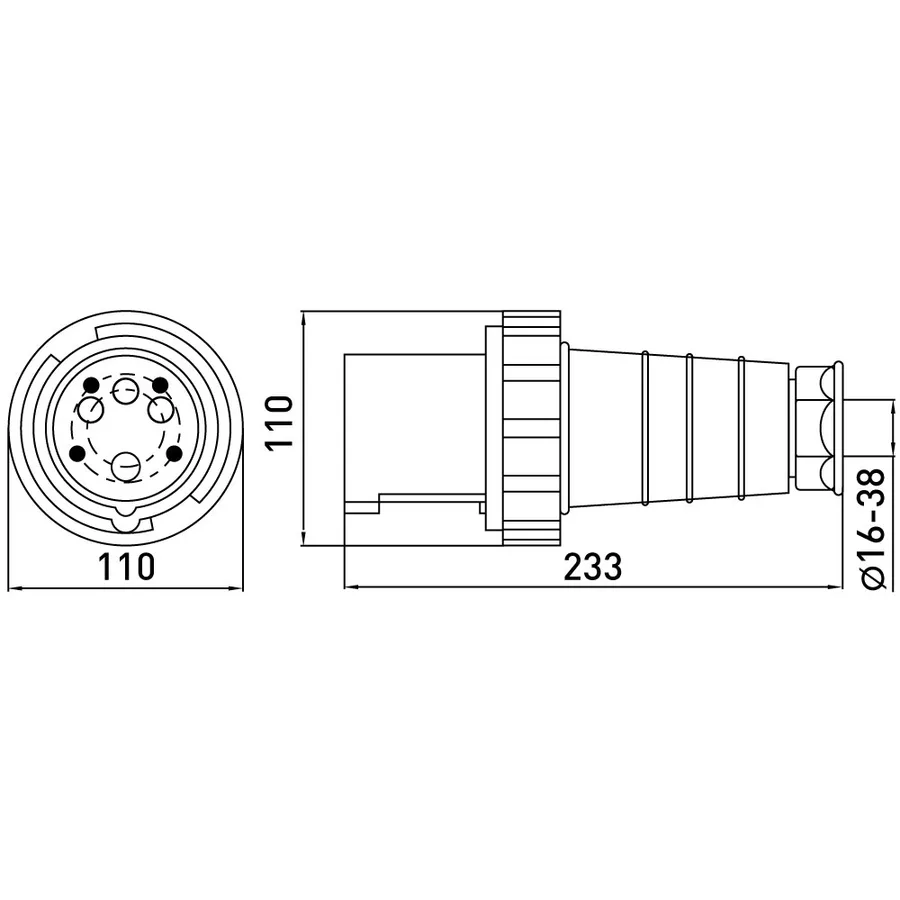 Силова вилка переносна e.plug.pro.3.63, 3п., 230В, IP 67, 63А (033)
