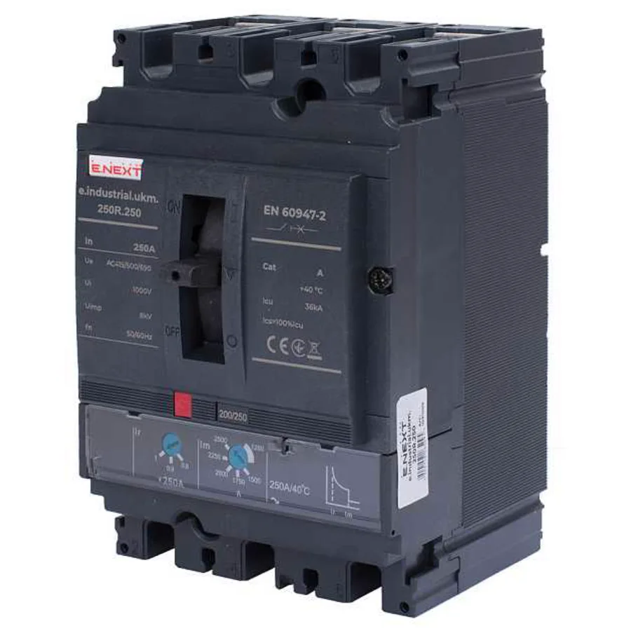 Силовий автоматичний вимикач e.industrial.ukm.250R.250 з регулюванням, 3р, 250А