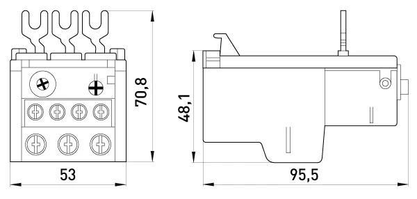 Теплове реле e.industrial.ukh.40.36, номін. струм 40А, діап. регул. 24-36 А - габаритні розміри