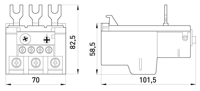 Теплове реле e.industrial.ukh.85.65, номін. струм 85А, діап. регул. 45-65 А - габаритні розміри