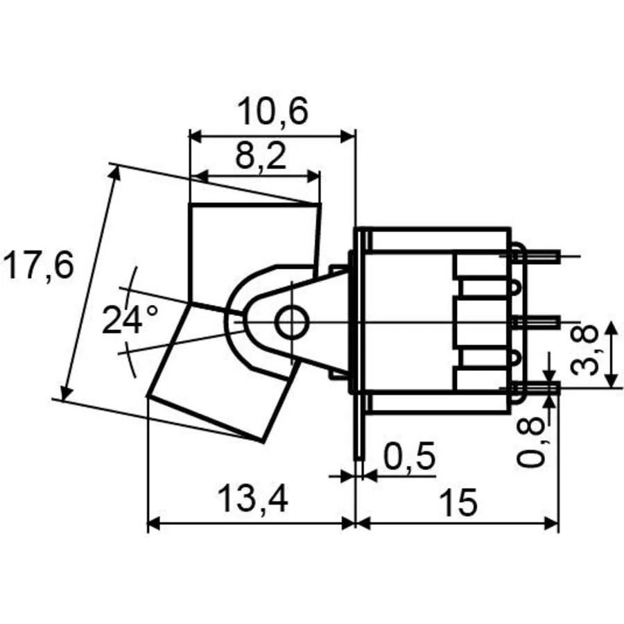 Тумблер клавішний RLS-102 ON-ON 2Пол. *3Конт.