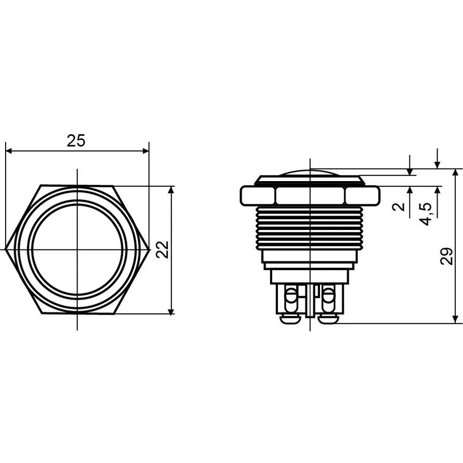 TY 19-231A Scr Кнопка металева опукла, (гвинтове з'єднання), 1NO.