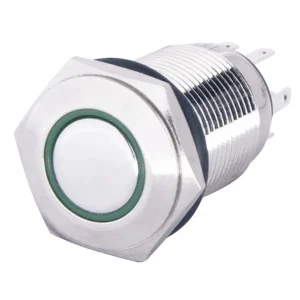 TYJ 16-261 Кнопка металева пласка з підсвічуванням, 1NO+1NC, зелена 220V.