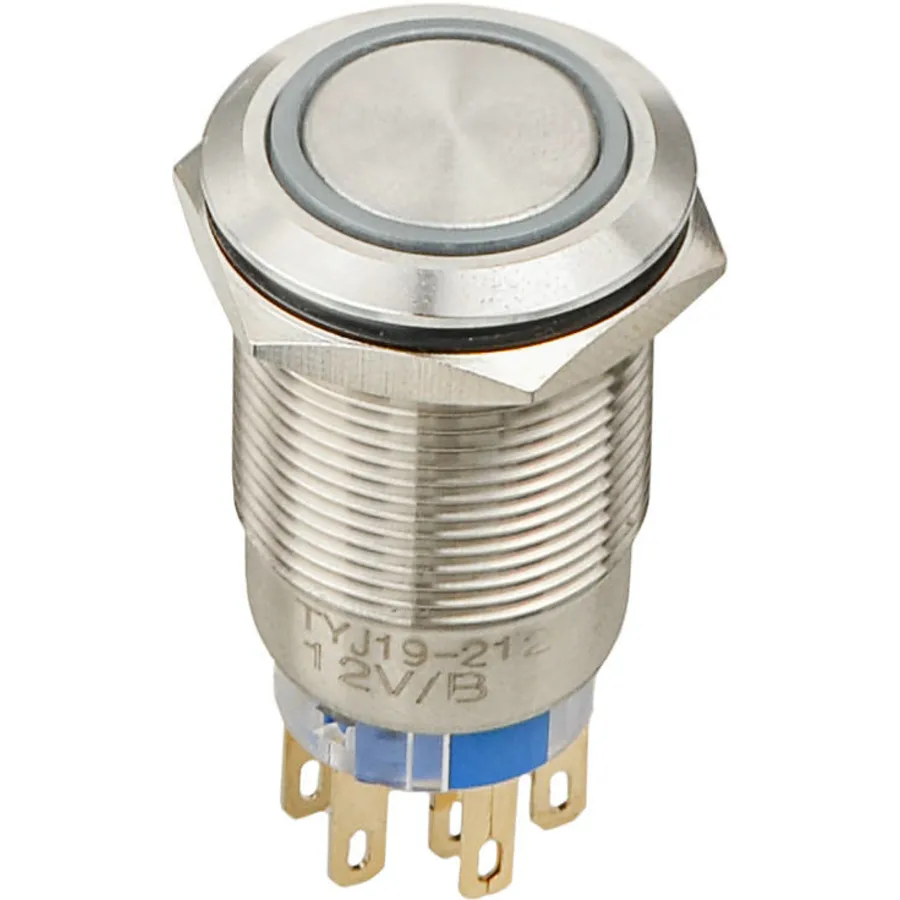 TYJ 19-272 Кнопка металева пласка з підсвічуванням, 2NO+2NC, синя 12V.
