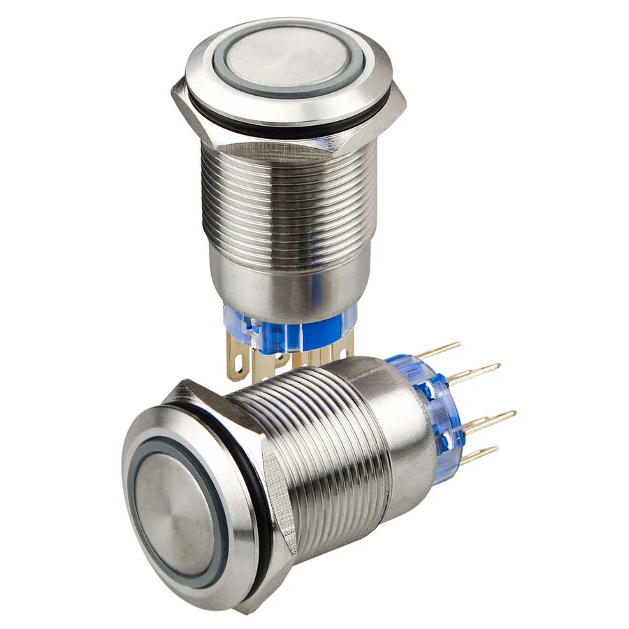 TYJ 19-272 Кнопка металева пласка з підсвічуванням, 2NO+2NC, синя 12V.