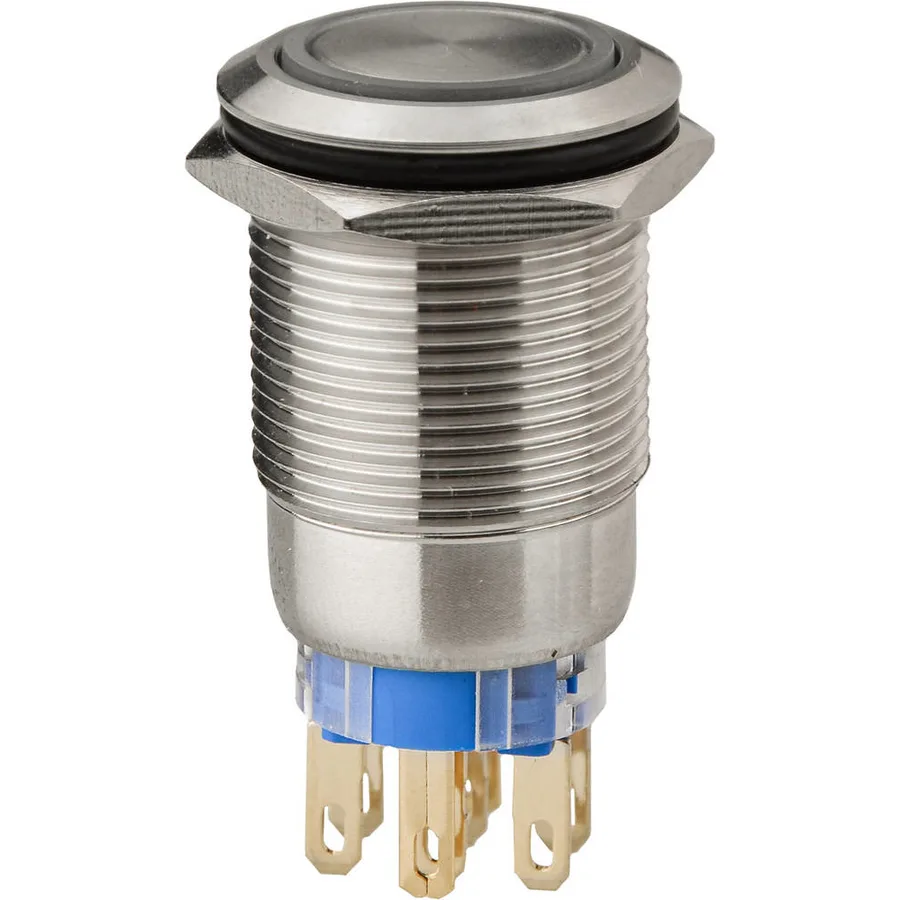 TYJ 19-272 Кнопка металева пласка з підсвічуванням, 2NO+2NC, синя 12V.