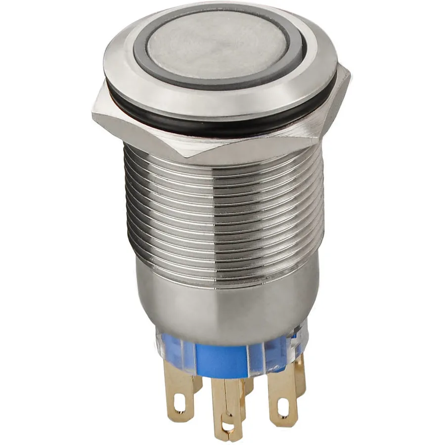 TYJ 19-272 Кнопка металева пласка з підсвічуванням, 2NO+2NC, синя 12V.