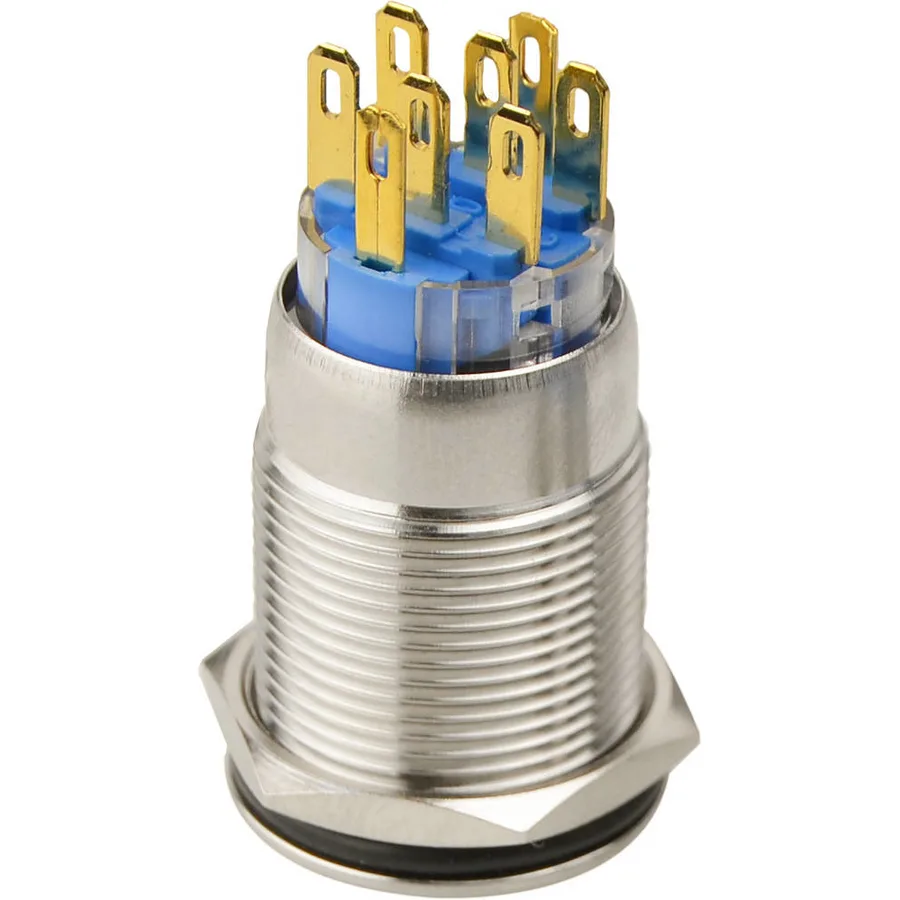 TYJ 19-272 Кнопка металева пласка з підсвічуванням, 2NO+2NC, синя 12V.