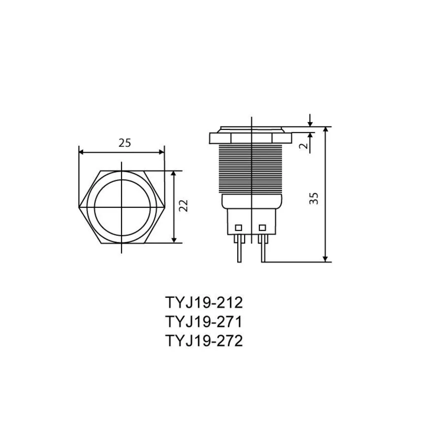 TYJ 19-272 Кнопка металева пласка з підсвічуванням, 2NO+2NC, синя 12V.