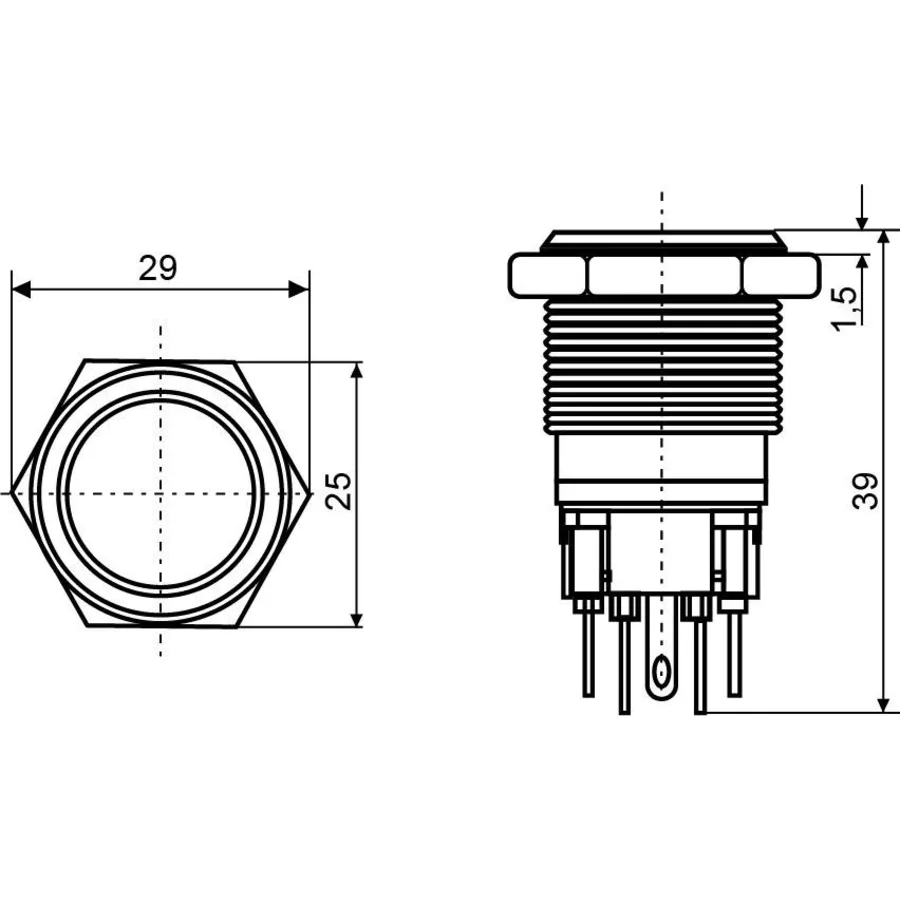 TYJ 22-211 Кнопка металева пласка, 1NO+1NC.