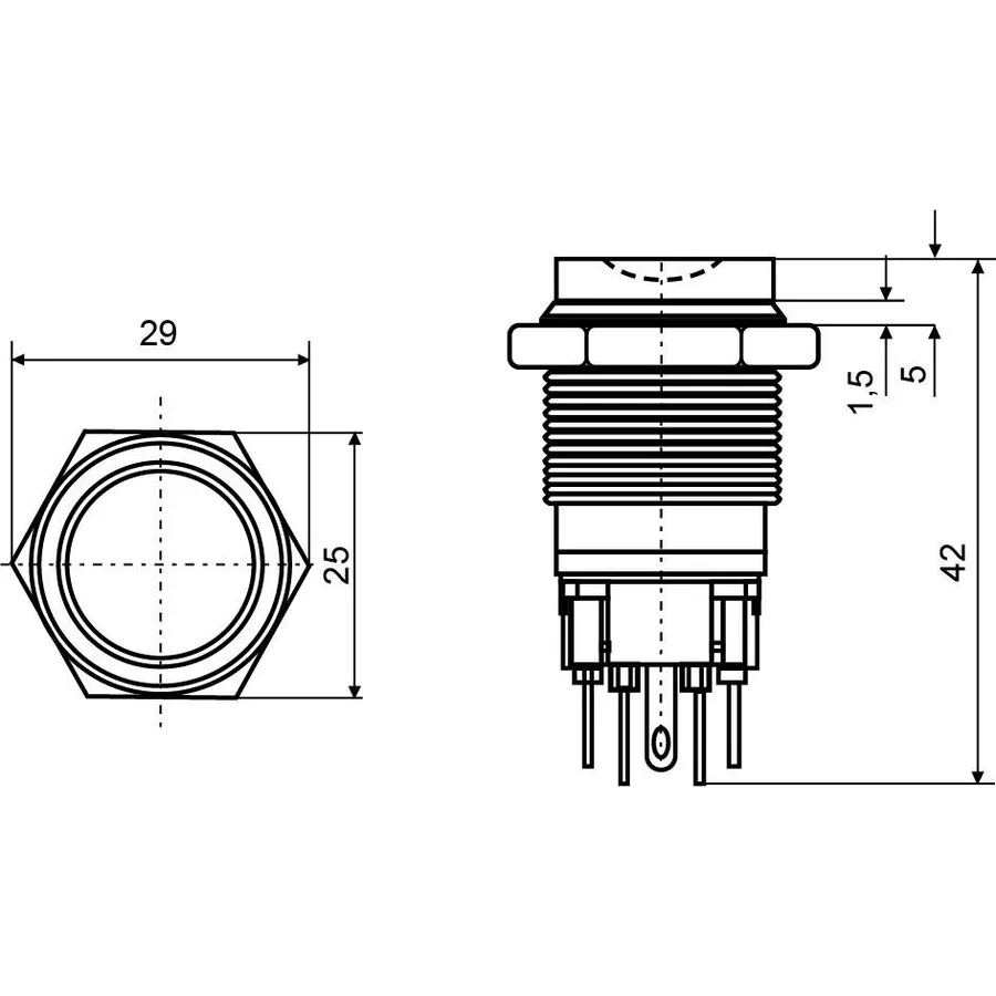 TYJ 22-221 Кнопка металева з виступом, 1NO+1NC.