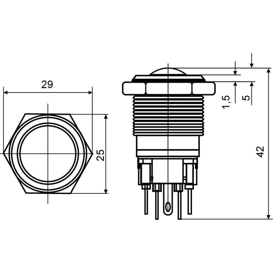 TYJ 22-231 Кнопка металева опукла, 1NO+1NC.
