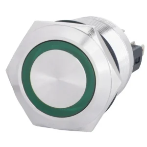 TYJ 22-271 Кнопка металева пласка з підсвічуванням, 1NO+1NC, зелена 220V.