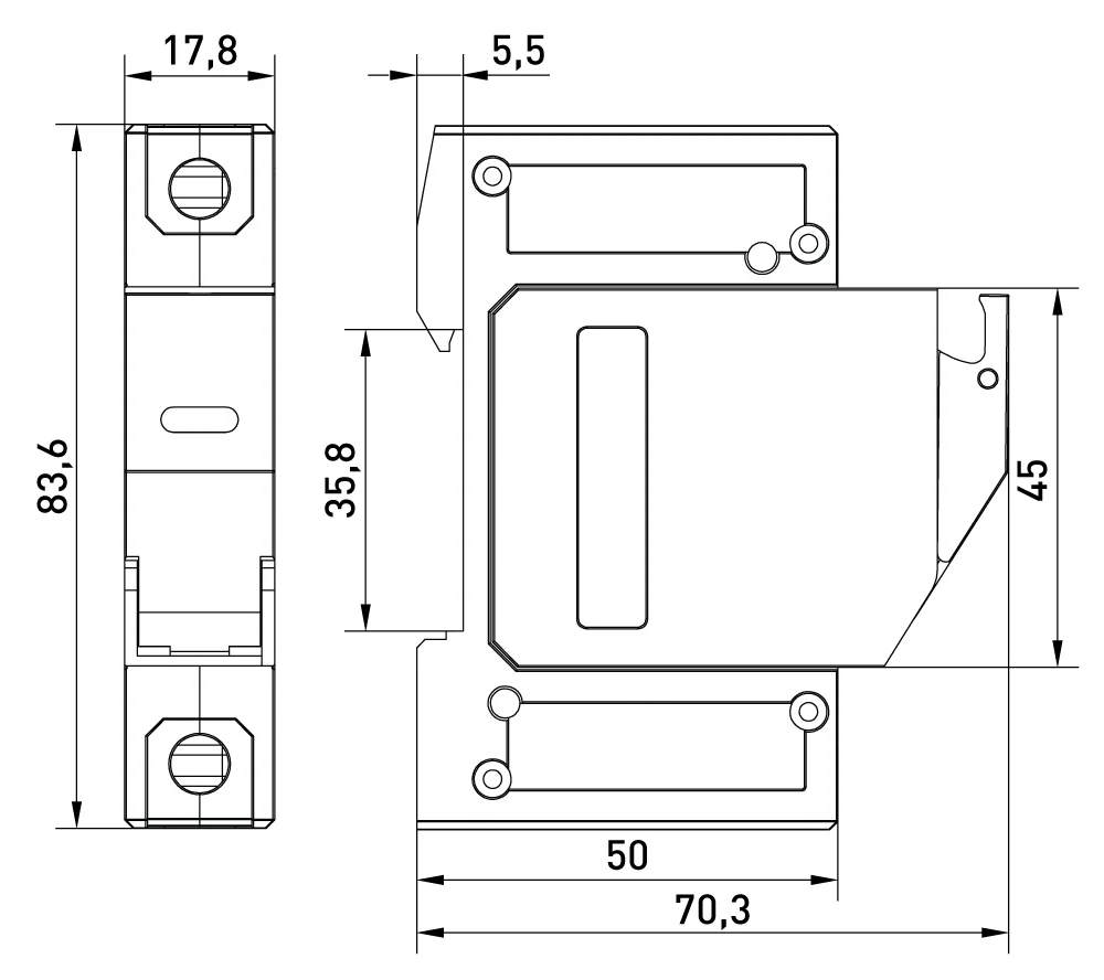 Утримувач запобіжника на DIN-рейку e.fuse.gpv.1038.h1, gPV,під запобіжник 10х38, 1р, 32А - габаритні розміри