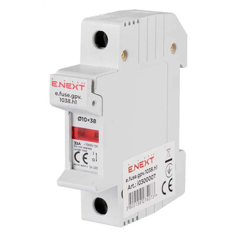 Утримувач запобіжника на DIN-рейку e.fuse.gpv.1038.h1, gPV,під запобіжник 10х38, 1р, 32А