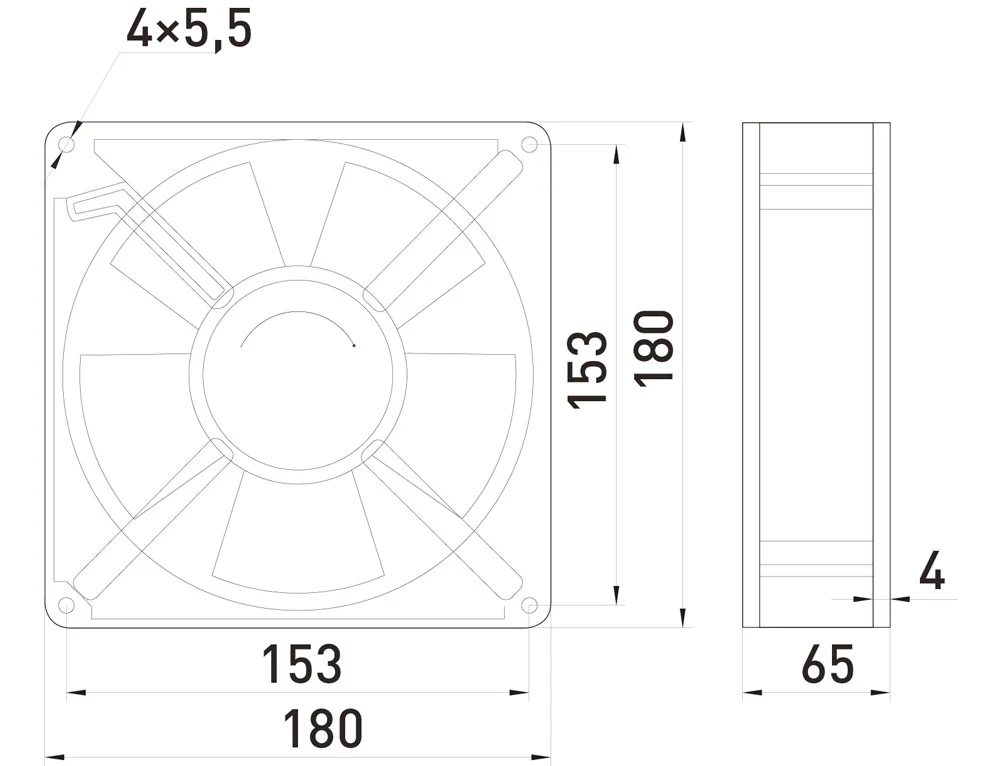 Вентилятор e.climat.fan.pro.180, 180х180х65мм 45Вт АС230В - габаритні розміри