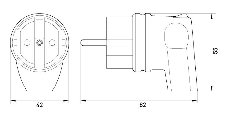 Вилка кутова каучукова e.plug.rubber.angle.027.16, з з/к, 16А - габаритні розміри