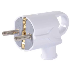 Вилка побутова e.plug.angle.005.16,з з/к, 16А, кутова, біла, з ручкою