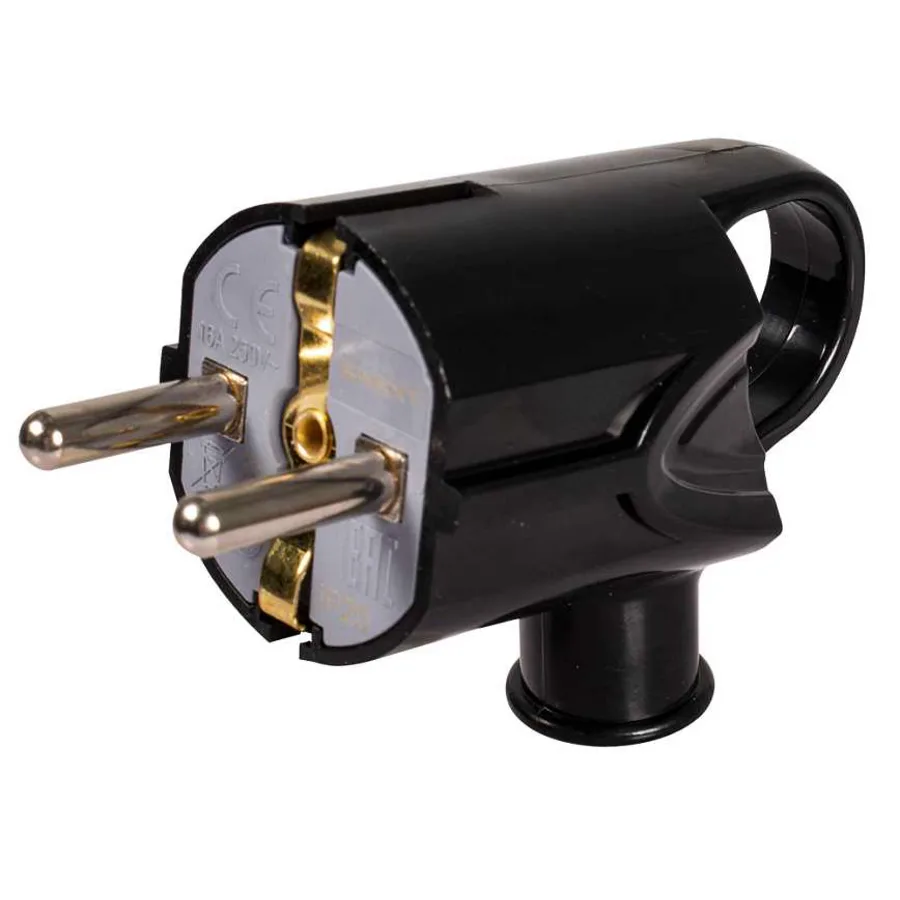 Вилка побутова e.plug.angle.006.16,з з/к, 16А, кутова, чорна, з ручкою