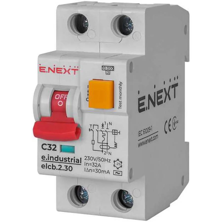 Вимикач диференційного струму (дифавтомат) e.industrial.elcb.2.C32.30, 2р, 32А, С, 30мА