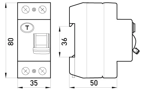 Вимикач диференційного струму e.industrial.rccb.2.40.30, 2р, 40А, 30мА - габаритні розміри
