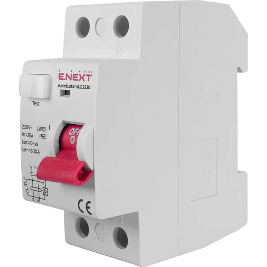 Вимикач диференційного струму e.rccb.stand.2.25.10 2р, 25А, 10mA