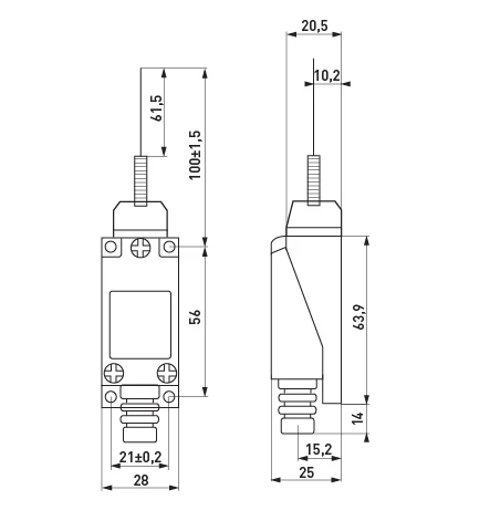 Вимикач кінцевий e.limitswitch.08 важіль-ексцентрик зі стрижнем - габаритні розміри