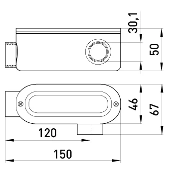 З'єднувач ревізійний Г-подібний e.industrial.pipe.db.revise.elbow.1" для труб 1" - габаритні розміри