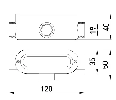 З'єднувач ревізійний Т-подібний e.industrial.pipe.db.revise.t.1/2" для труб 1/2" - габаритні розміри